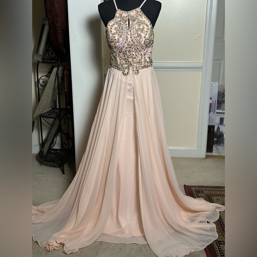 Elegant Beaded Pink Long Prom Dress